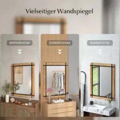 Dekorativer hängender Wandspiegel Spiegel zur Wandmontage Bauernhausstil 77 x 99,5 cm Natur