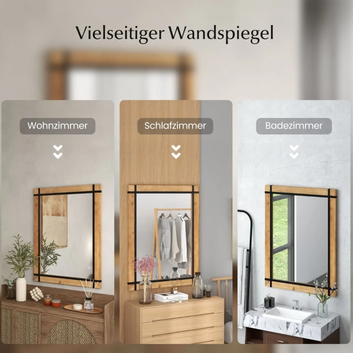 Dekorativer hängender Wandspiegel Spiegel zur Wandmontage Bauernhausstil 77 x 99,5 cm Natur