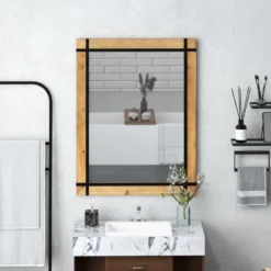 Dekorativer hängender Wandspiegel Spiegel zur Wandmontage Bauernhausstil 77 x 99,5 cm Natur