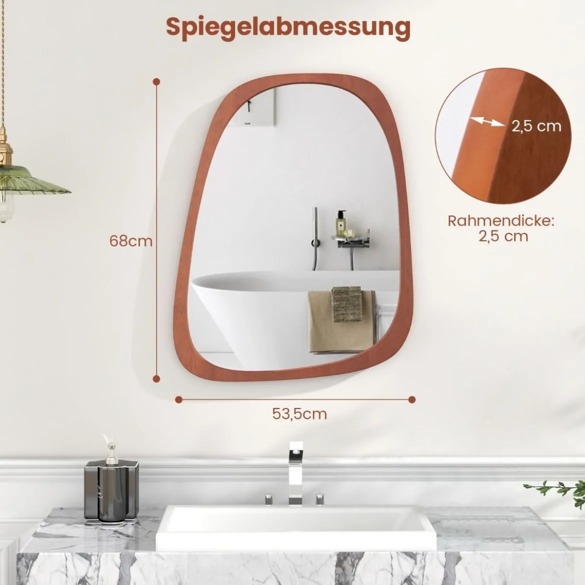 Dekorativer Wandspiegel mit Rustikalem Rahmen Asymmetrischer Spiegel 68 x 53,5 cm