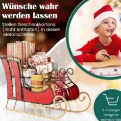 Deko Schlitten aus Metall Weihnachtsschlitten für Weihnachten 93 x 41 x 59 cm Rot