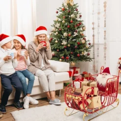Deko Schlitten für Weihnachten Metallschlitten Weihnachtsdeko 99 x 36 x 61 cm Rot