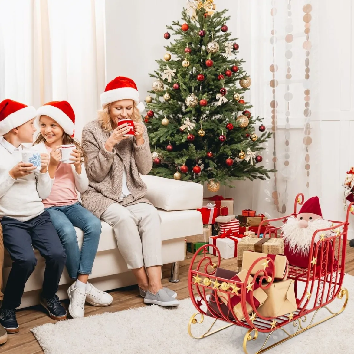 Deko Schlitten für Weihnachten Metallschlitten Weihnachtsdeko 99 x 36 x 61 cm Rot