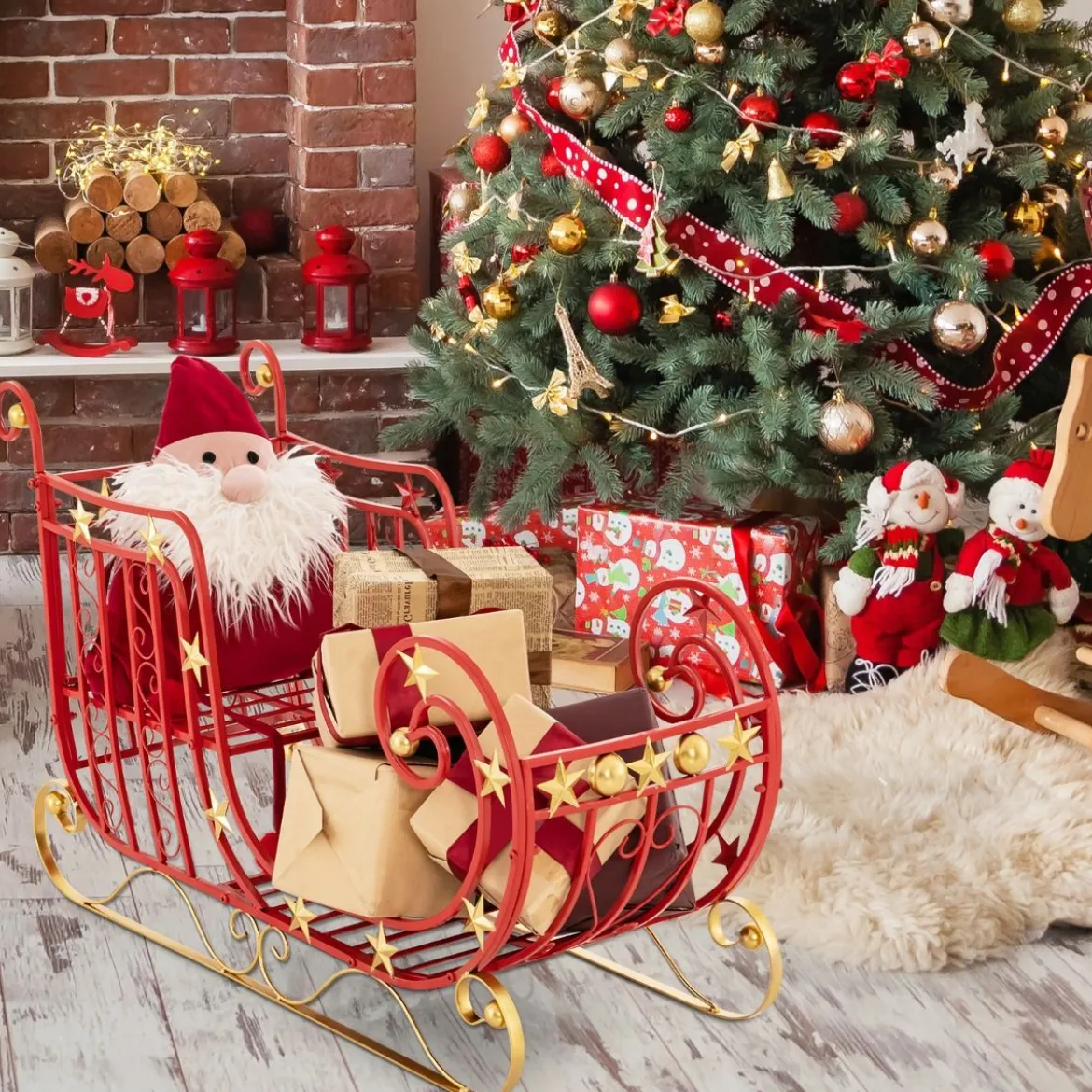 Deko Schlitten für Weihnachten Metallschlitten Weihnachtsdeko 99 x 36 x 61 cm Rot