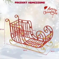 Deko Schlitten für Weihnachten Metallschlitten Weihnachtsdeko 99 x 36 x 61 cm Rot