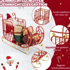 Deko Schlitten für Weihnachten Metallschlitten Weihnachtsdeko 99 x 36 x 61 cm Rot