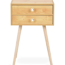 Design Nachttisch Ablagetisch Couchtisch mit Zwei Schubladen Natur
