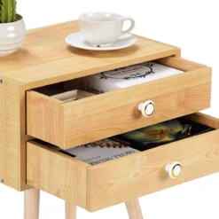 Design Nachttisch Ablagetisch Couchtisch mit Zwei Schubladen Natur
