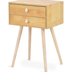 Design Nachttisch Ablagetisch Couchtisch mit Zwei Schubladen Natur