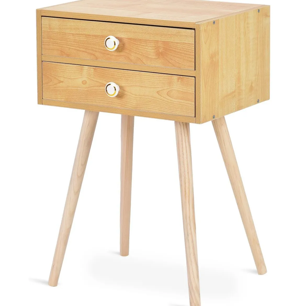 Design Nachttisch Ablagetisch Couchtisch mit Zwei Schubladen Natur