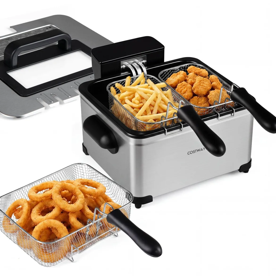Digitale Fritteuse mit Öl 5 L 1700 W Edelstahl Frittiertopf Pommes mit 3 Körben & 6 Programmen