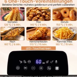 Digitale Fritteuse mit Öl 5 L 1700 W Edelstahl Frittiertopf Pommes mit 3 Körben & 6 Programmen