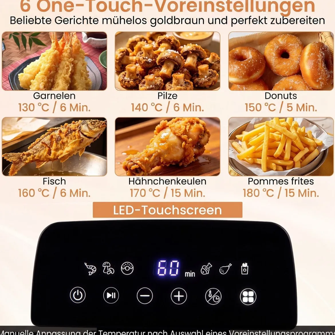 Digitale Fritteuse mit Öl 5 L 1700 W Edelstahl Frittiertopf Pommes mit 3 Körben & 6 Programmen