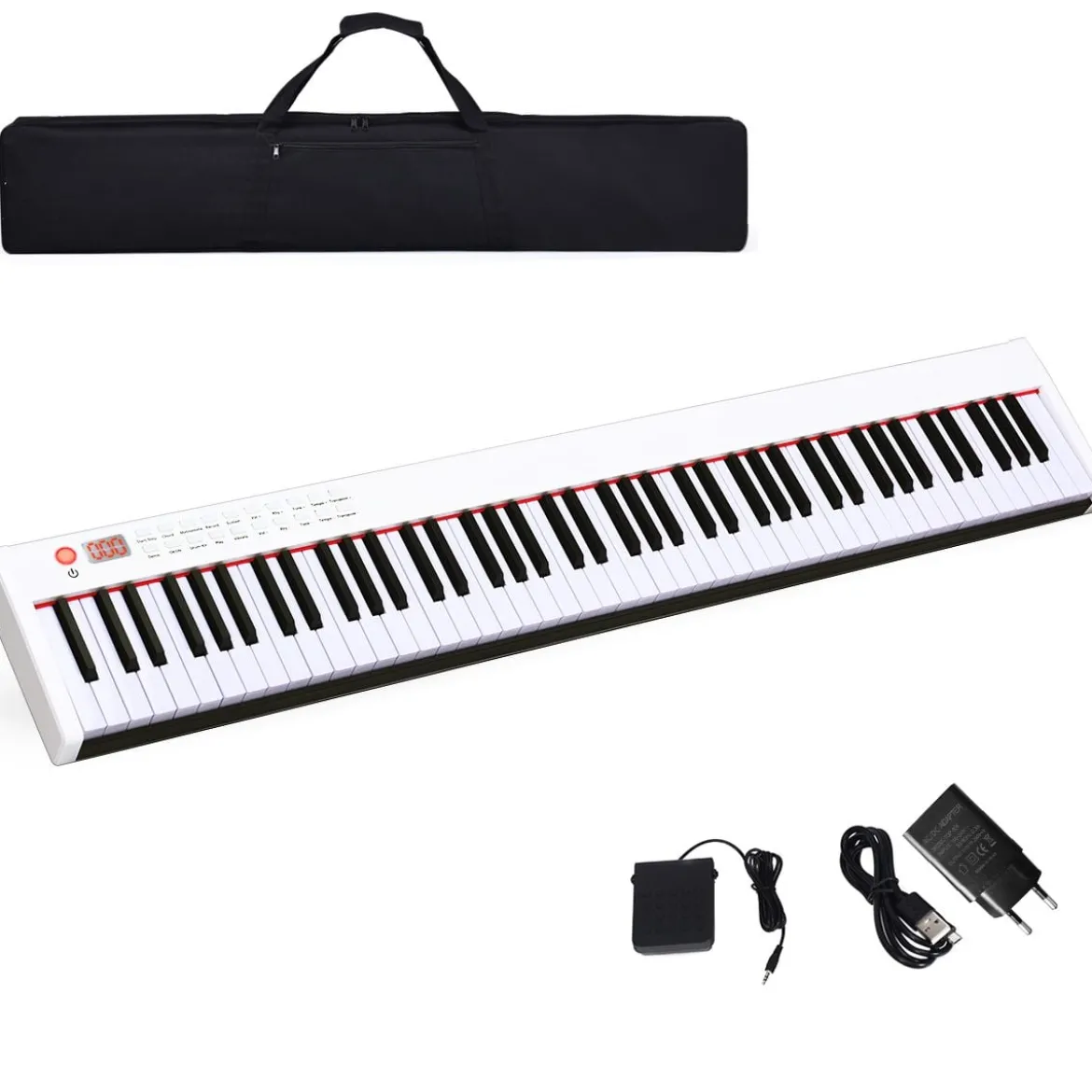 Digitales Klavier mit 88 Tasten tragbares elektronisches Keyboard 127 x 21,5 x 6,5 cm Weiß + Schwarz