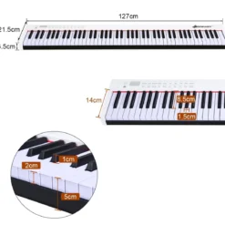 Digitales Klavier mit 88 Tasten tragbares elektronisches Keyboard 127 x 21,5 x 6,5 cm Weiß + Schwarz