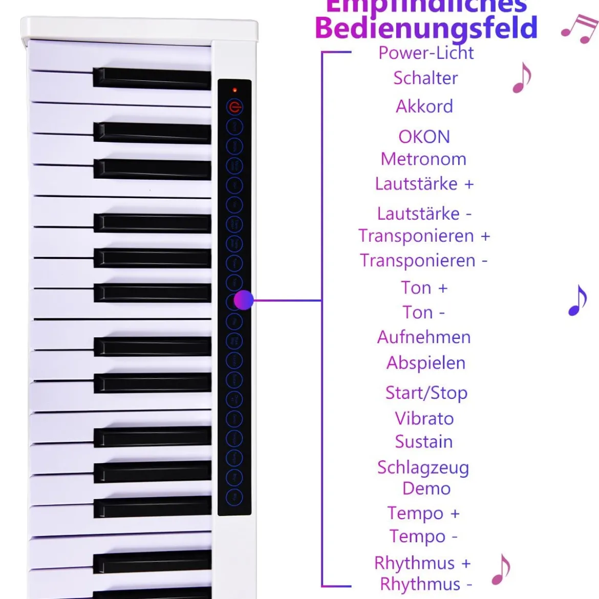 Digitales Piano Keyboard mit 88 Tasten Kinder elektrisches Klavier 126,5 x 18 x 6,5 cm Schwarz + Weiß