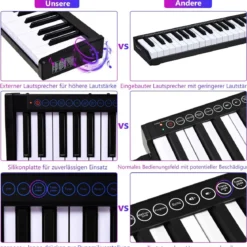 Digitales Piano Keyboard 61 Tasten elektronisches Klavier Keyboard 88,5 x 18 x 6,5 cm Schwarz