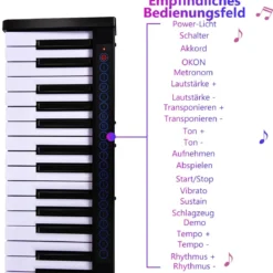 Digitales Piano Keyboard 61 Tasten elektronisches Klavier Keyboard 88,5 x 18 x 6,5 cm Schwarz