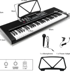 Digitalpiano Elektronisches Keyboard 61 Tastatur Elektroklavier 83 x 27,5 x 9 cm Schwarz