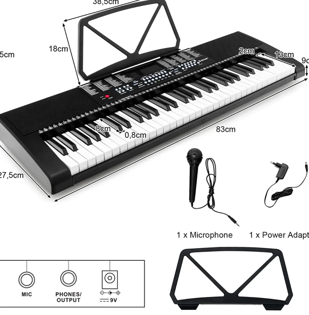 Digitalpiano Elektronisches Keyboard 61 Tastatur Elektroklavier 83 x 27,5 x 9 cm Schwarz
