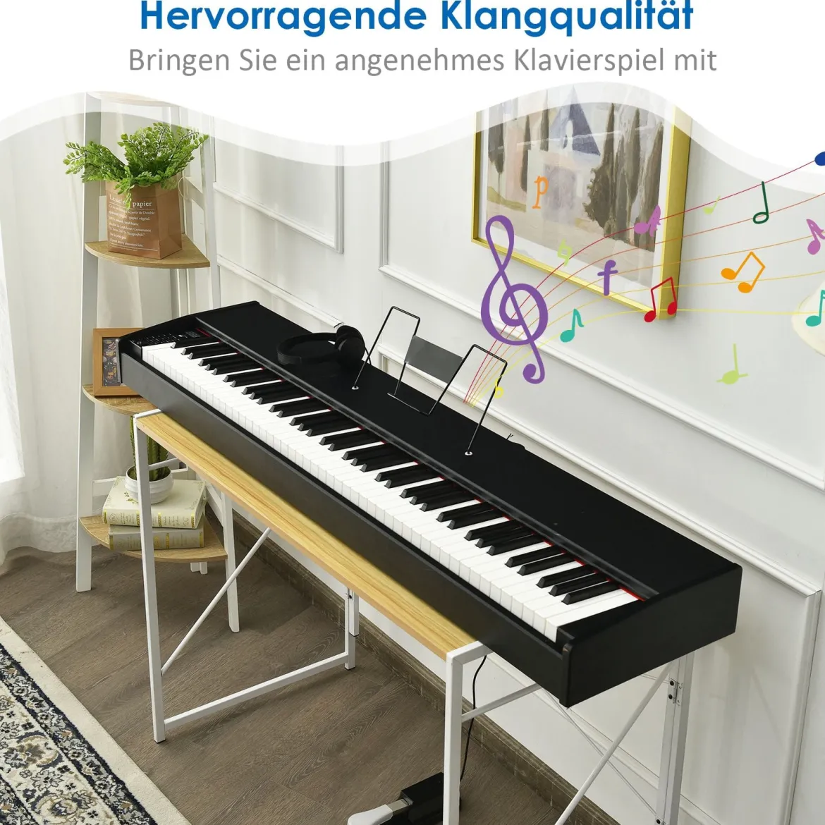 Digitalpiano Klavier Elektrisches Keyboard Klaviertastatur mit Netzteil 135x32,5x10,5CM