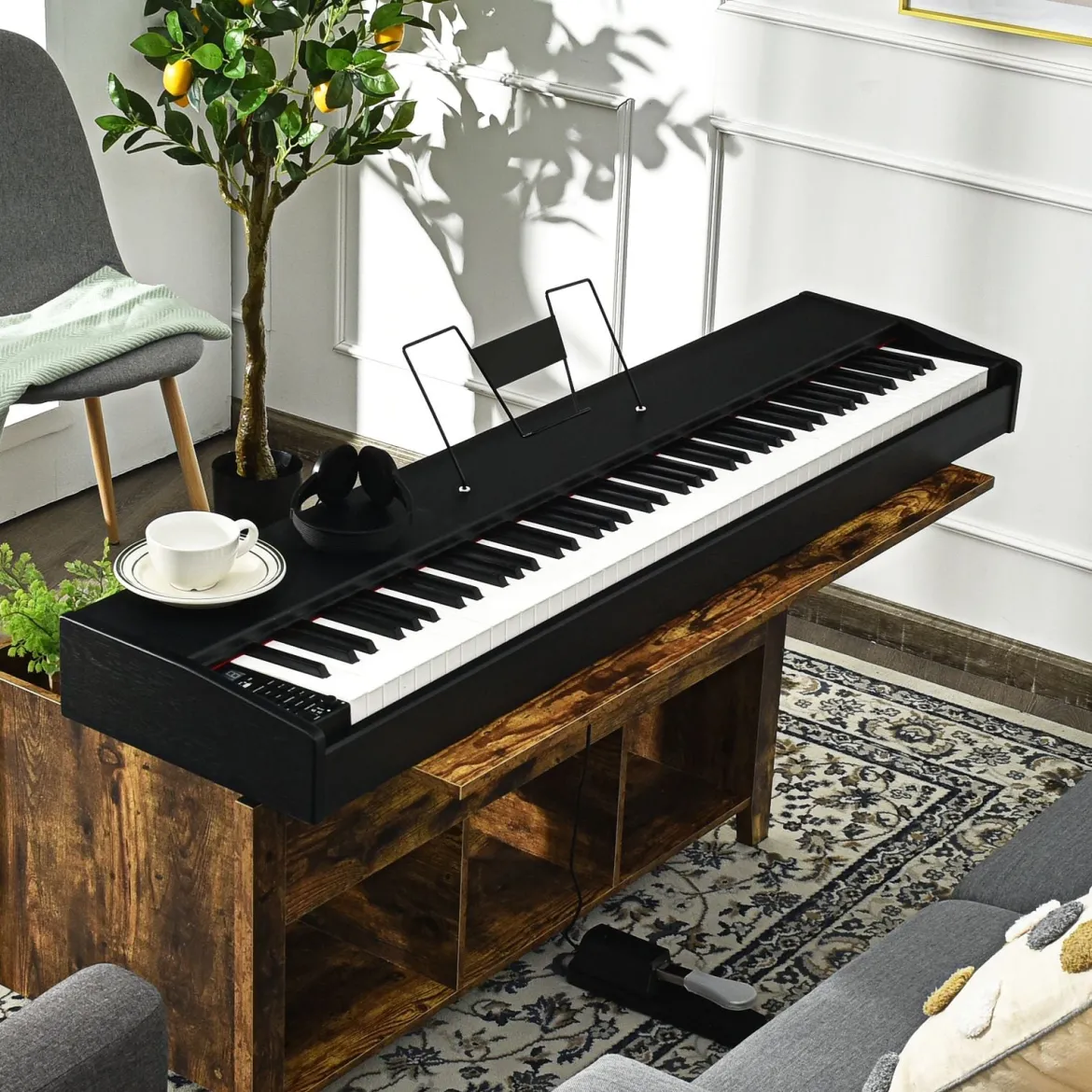 Digitalpiano Klavier Elektrisches Keyboard Klaviertastatur mit Netzteil 135x32,5x10,5CM