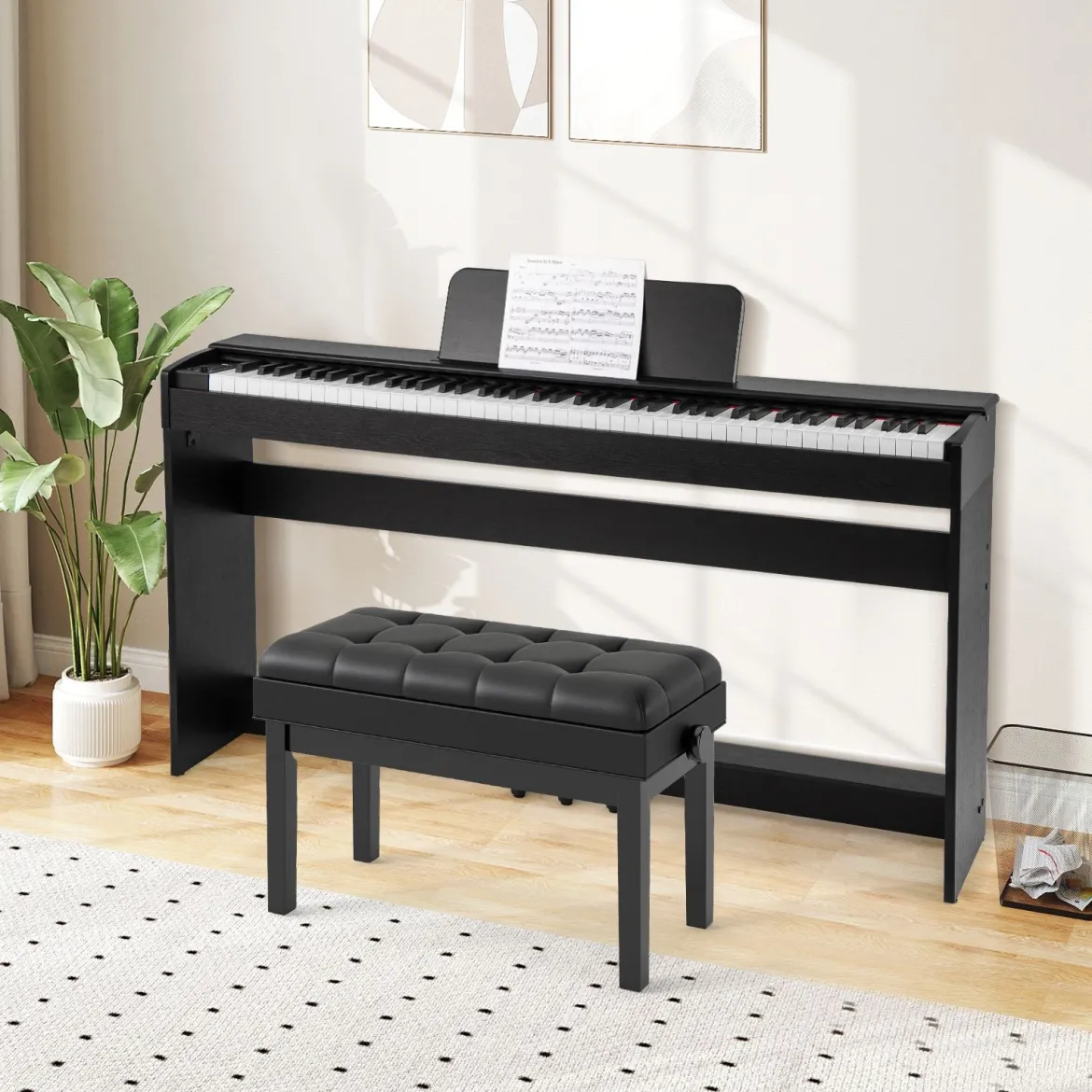 Digital Piano 88-Tasten mit Hammermechanik gewichtete Tastatur E-Piano mit Möbelständer Schwarz