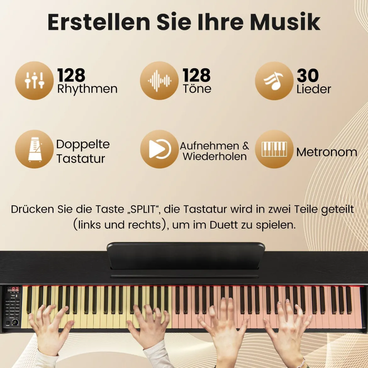 Digital Piano 88-Tasten mit Hammermechanik gewichtete Tastatur E-Piano mit Möbelständer Schwarz