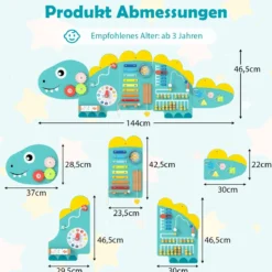 Dinosaurier Aktivitätswand für Kleinkinder 11-in-1 Montessori Holz-Sensorik-Wandspielzeug Grün