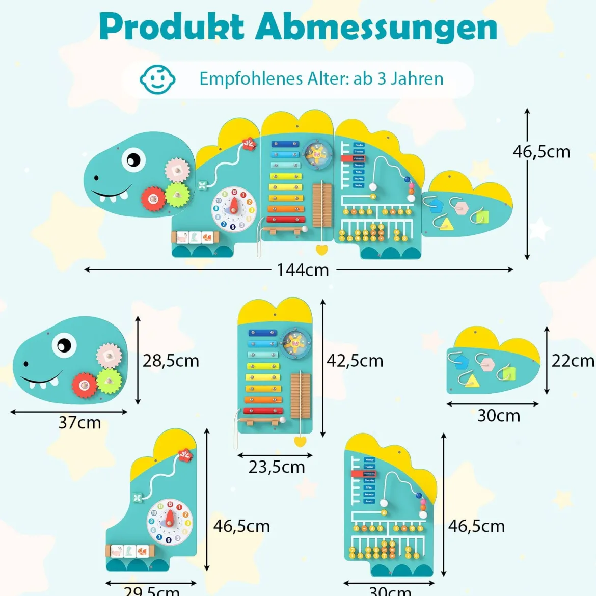 Dinosaurier Aktivitätswand für Kleinkinder 11-in-1 Montessori Holz-Sensorik-Wandspielzeug Grün