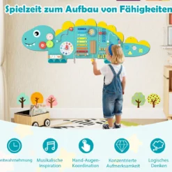 Dinosaurier Aktivitätswand für Kleinkinder 11-in-1 Montessori Holz-Sensorik-Wandspielzeug Grün