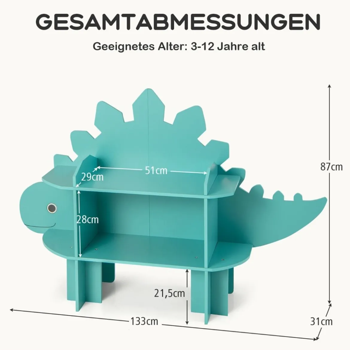 Dinosaurier Bücherregal für Kinder Spielzeug-Aufbewahrungsorganisator mit offenen Regalen