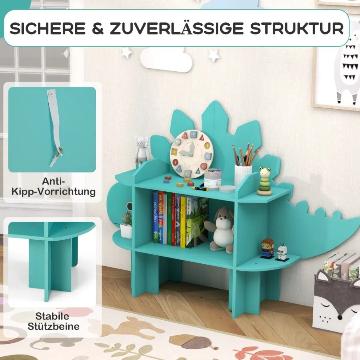 Dinosaurier Bücherregal für Kinder Spielzeug-Aufbewahrungsorganisator mit offenen Regalen