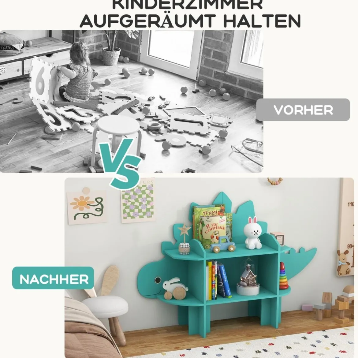 Dinosaurier Bücherregal für Kinder Spielzeug-Aufbewahrungsorganisator mit offenen Regalen