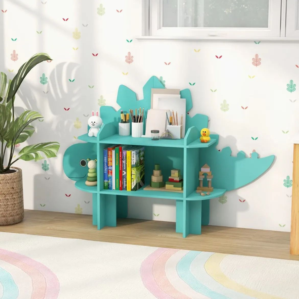 Dinosaurier Bücherregal für Kinder Spielzeug-Aufbewahrungsorganisator mit offenen Regalen