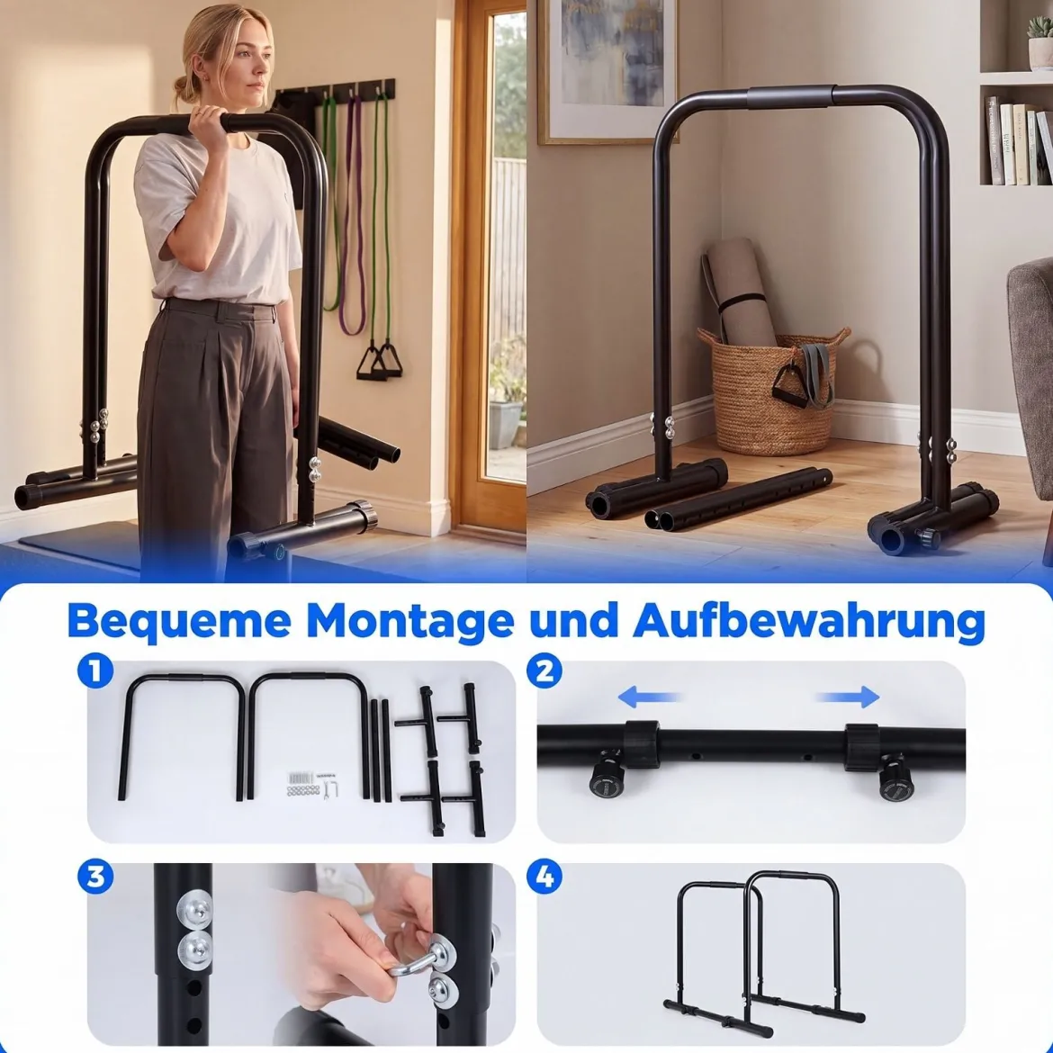 Dip Barren bis 300 kg Belastbar 81,5-88,5 cm Höhenverstellbar 86-126 cm Breitenverstellbar