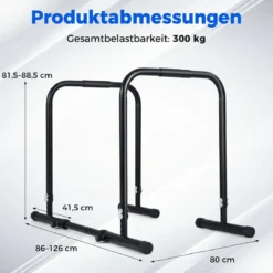Dip Station 4 Höhenstufen & 5Breitenstufen Verstellbar Gesamt bis 300 kg Belastbar Schwarz