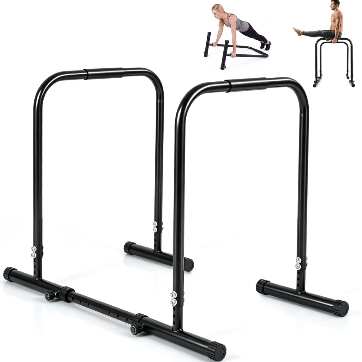 Dip Station 4 Höhenstufen & 5Breitenstufen Verstellbar Gesamt bis 300 kg Belastbar Schwarz