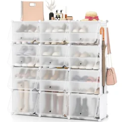 DIY Schuhregal mit 12 Fächern für 48 Paar Schuhe & Stiefel Kunststoff Schuhschrank Schuh Organizer Weiß