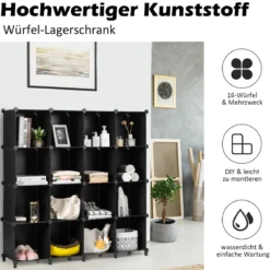 DIY Würfelregal mit 16 Fächern Regalsystem stapelbar Steckregal Schuhregal für Wohnzimmer & Schlafzimmer