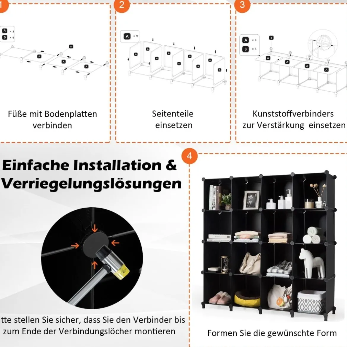 DIY Würfelregal mit 16 Fächern Regalsystem stapelbar Steckregal Schuhregal für Wohnzimmer & Schlafzimmer