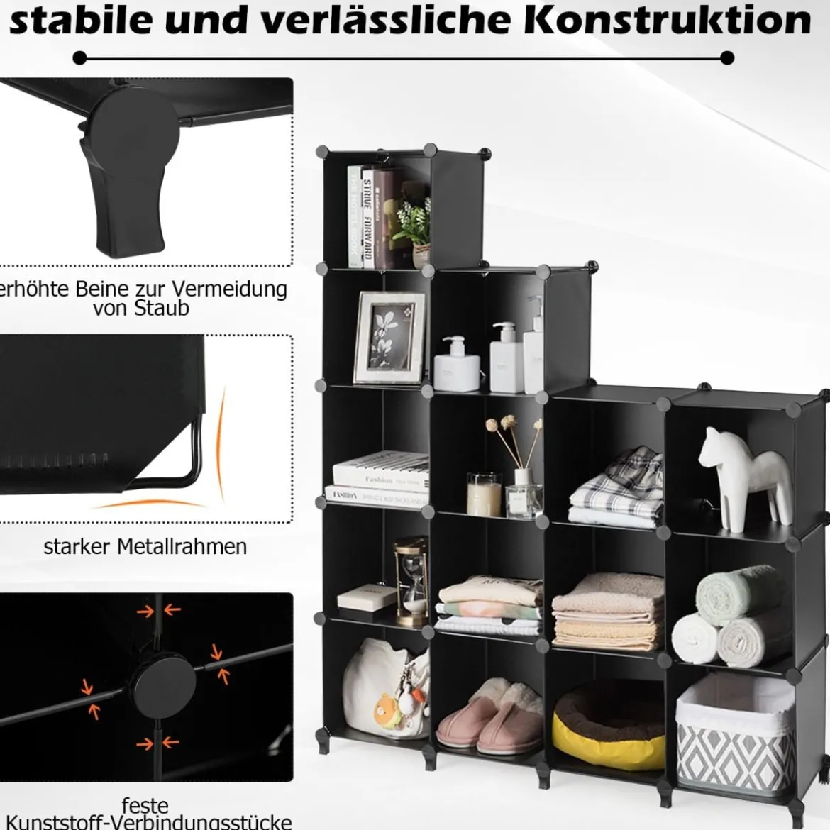 DIY Würfelregal mit 16 Fächern Regalsystem stapelbar Steckregal Schuhregal für Wohnzimmer & Schlafzimmer