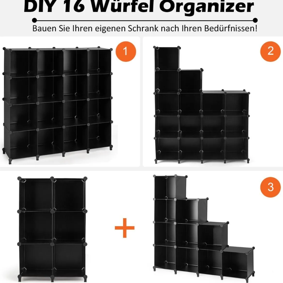 DIY Würfelregal mit 16 Fächern Regalsystem stapelbar Steckregal Schuhregal für Wohnzimmer & Schlafzimmer