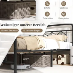 Doppelbett Metallgestell für 200 x 140 cm Matratze Metallbettgestell mit Kopfteil Gästebett Schwarz