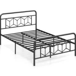 Doppelbett Metallgestell für 200 x 140 cm Matratze Metallbettgestell mit Kopfteil Gästebett Schwarz
