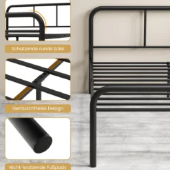 Doppelbettmit Kopf- & Fußteil Metallbett Bettgestell Metallplattformbett für 140 x 190 cm Matratze