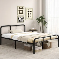 Doppelbettmit Kopf- & Fußteil Metallbett Bettgestell Metallplattformbett für 140 x 190 cm Matratze