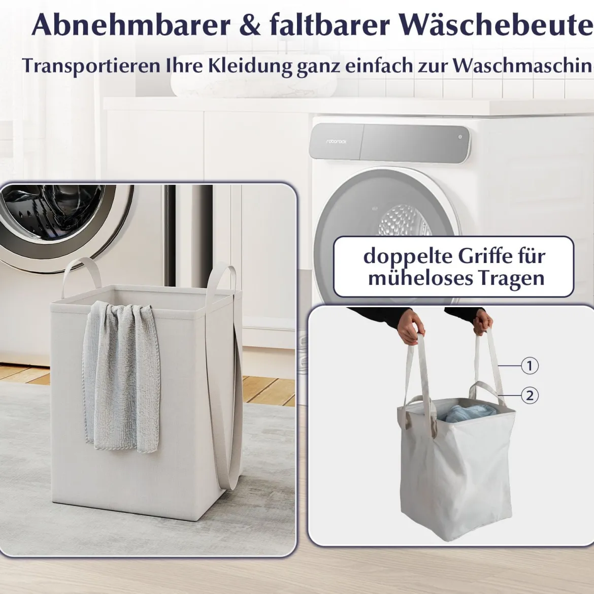 Doppel-kippbarer Wäscheschrank mit Regal & 2 Schubladen & 2 Abnehmbaren Wäschesäcken Weiß