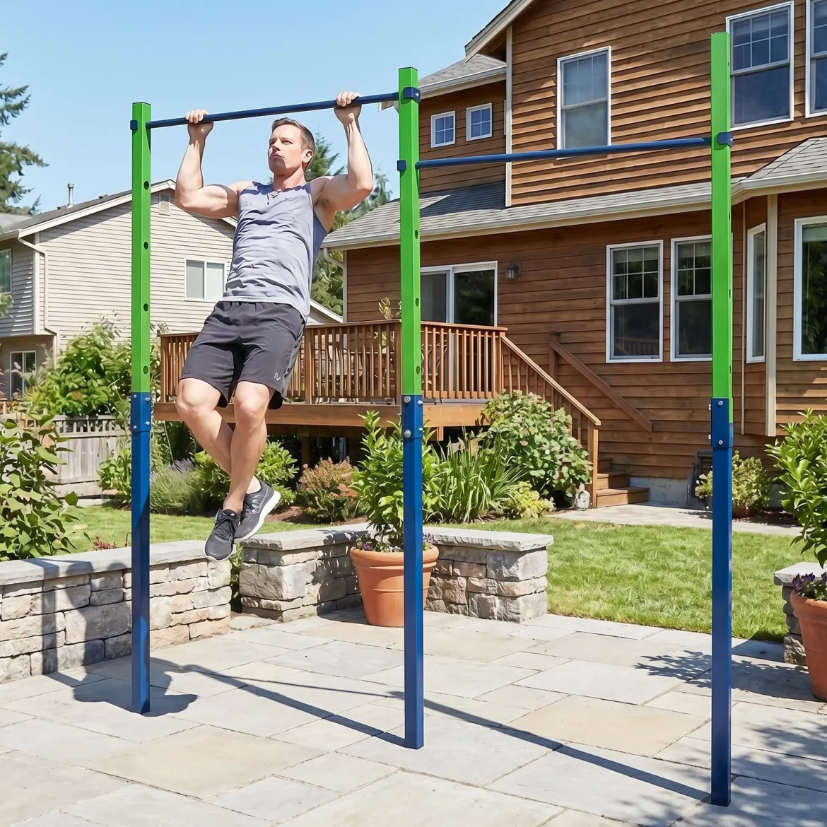 Doppel Klimmzugstange Reckstange Höhenverstellbar 80-172 cm aus Verzinktem Stahl bis 220 kg