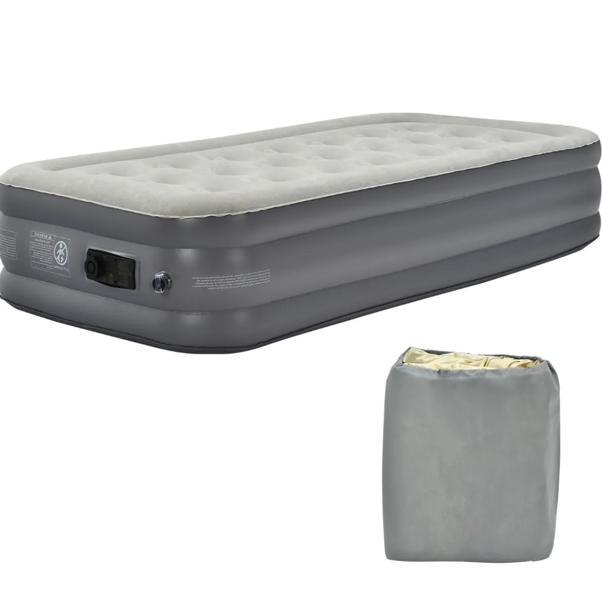 Doppel-Luftmatratze tragbares Luftbett mit eingebauter Pumpe 191 x 90 x 35 cm Grau